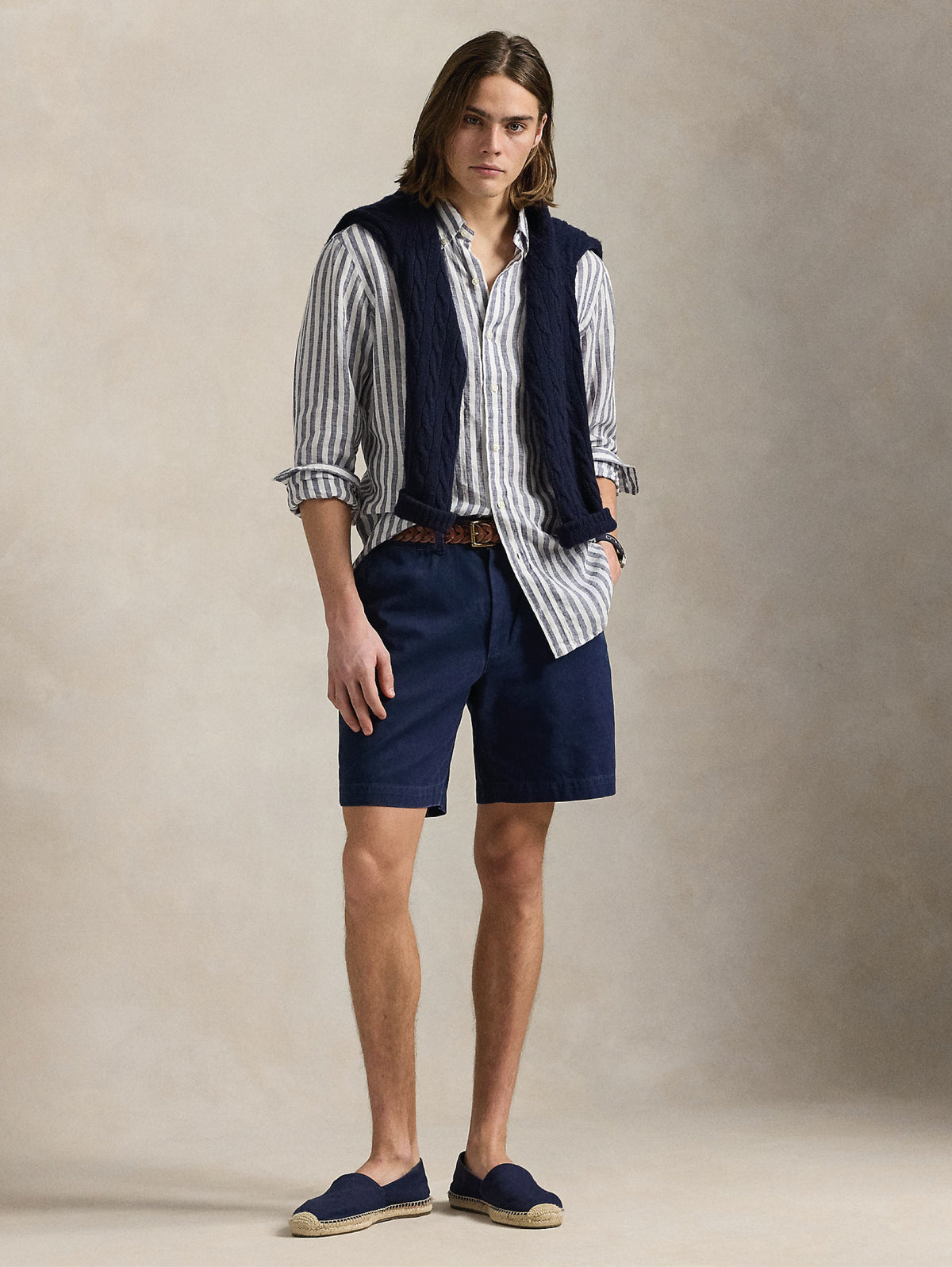 2026 New Arrival Camicia in Lino a Righe Larghe Custom Fit Blu/Bianco