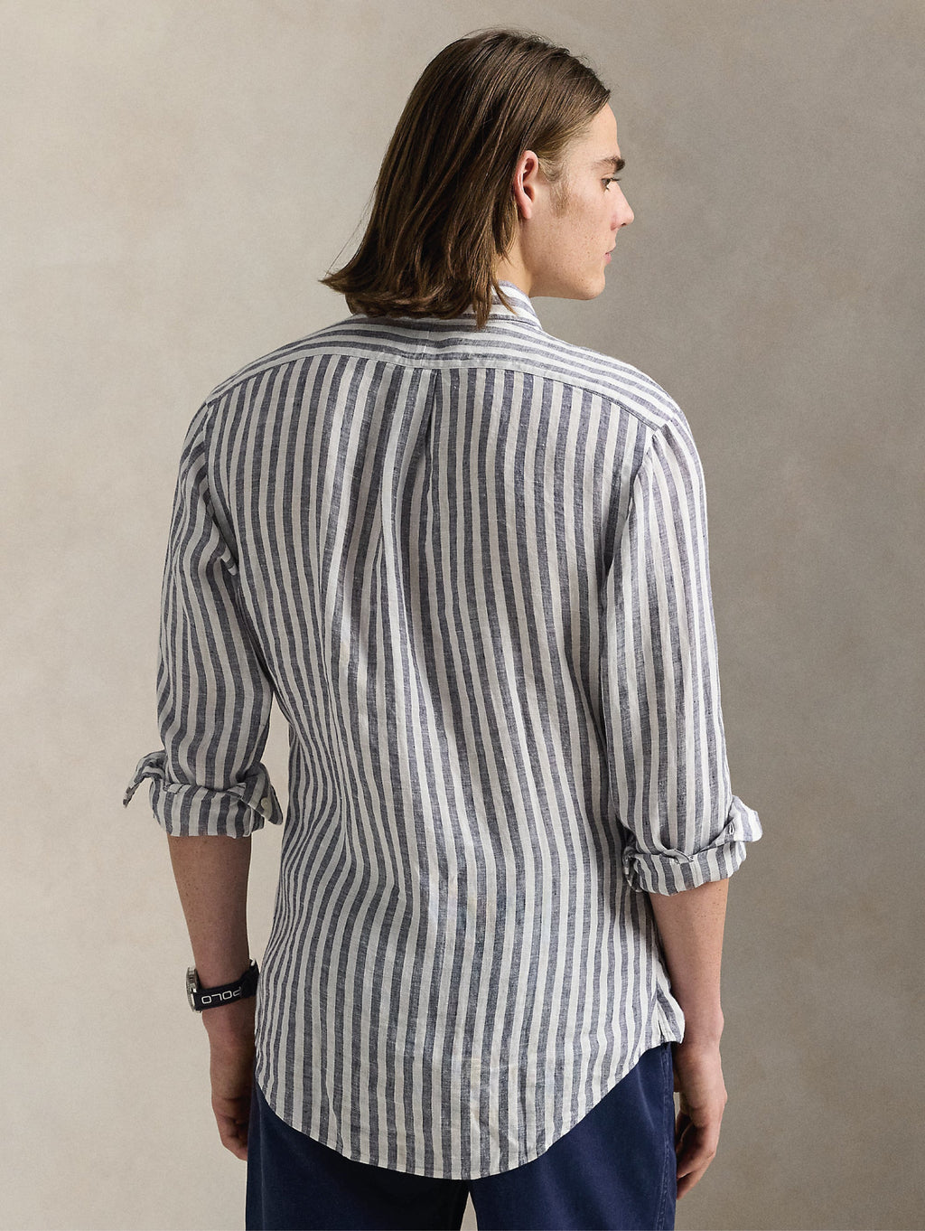 2026 New Arrival Camicia in Lino a Righe Larghe Custom Fit Blu/Bianco