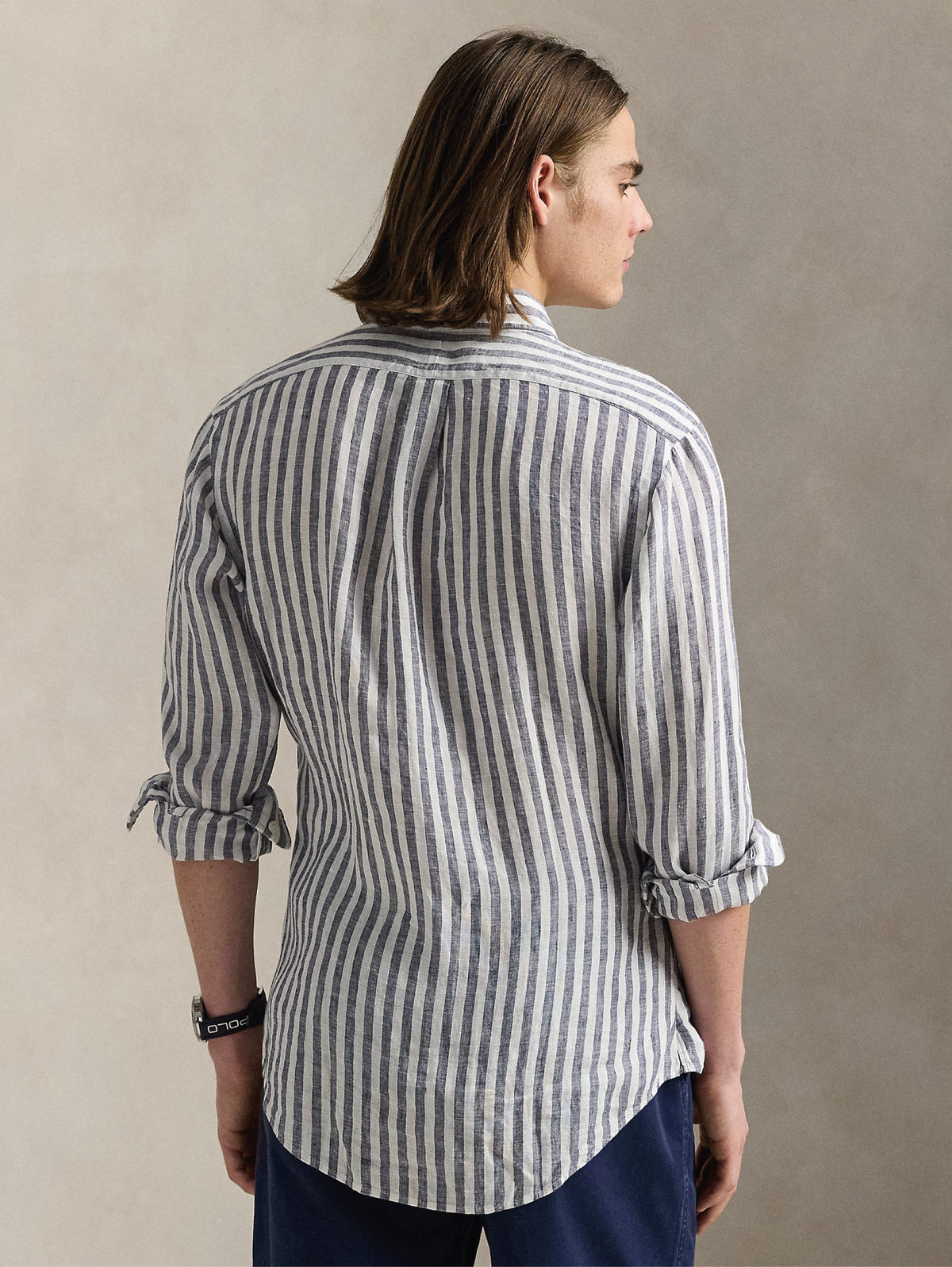 2026 New Arrival Camicia in Lino a Righe Larghe Custom Fit Blu/Bianco