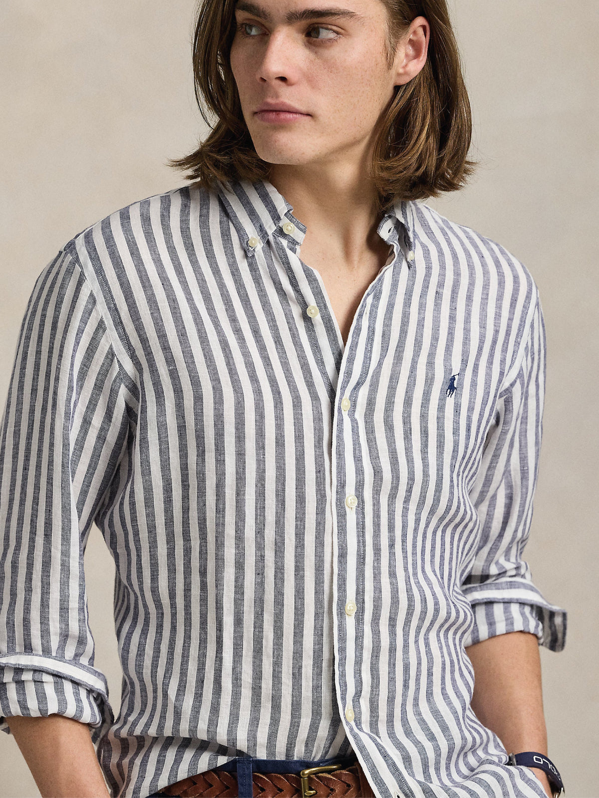 2026 New Arrival Camicia in Lino a Righe Larghe Custom Fit Blu/Bianco