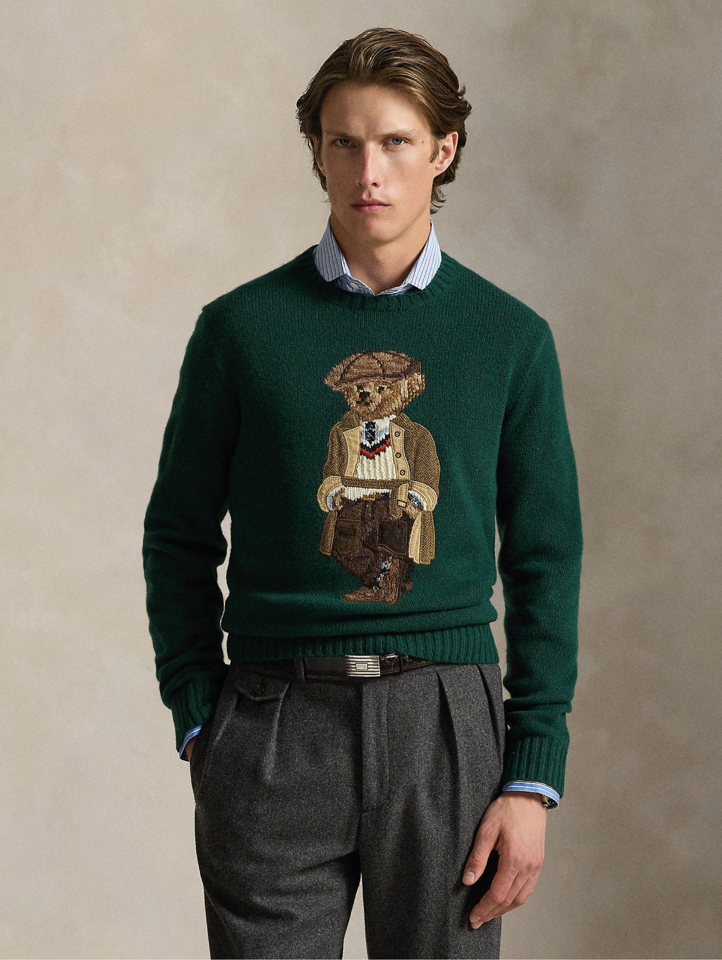 2026 New Arrival Maglione Girocollo con Ricamo Polo Bear Verde
