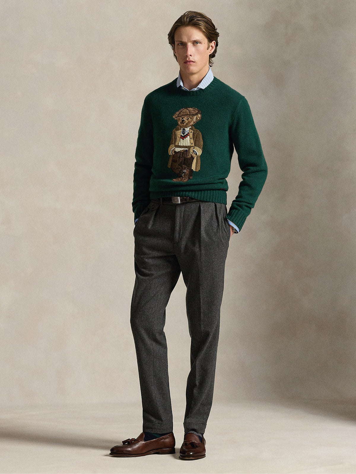 2026 New Arrival Maglione Girocollo con Ricamo Polo Bear Verde