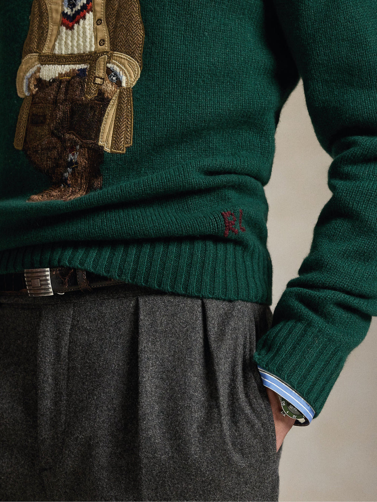 2026 New Arrival Maglione Girocollo con Ricamo Polo Bear Verde