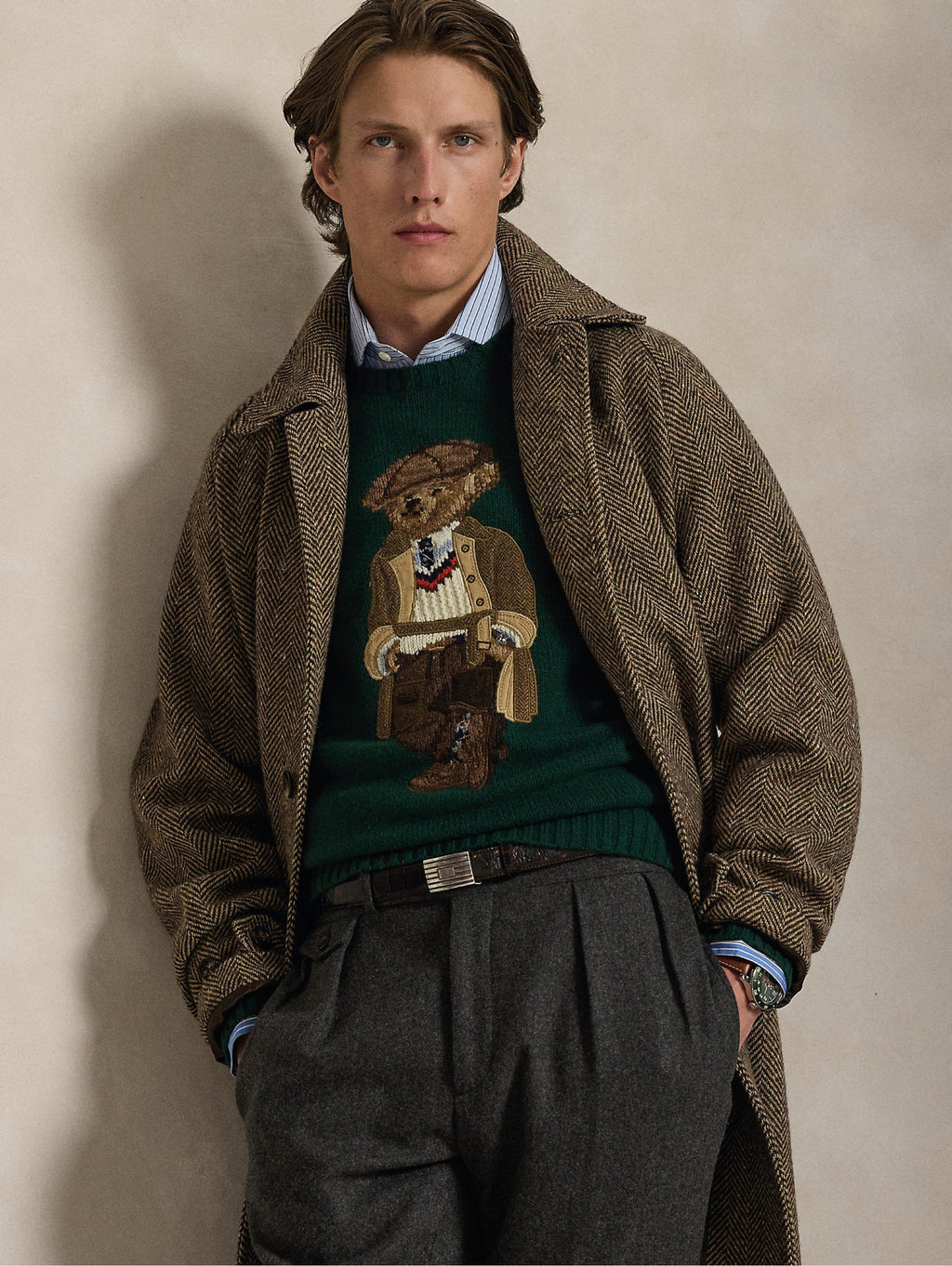 2026 New Arrival Maglione Girocollo con Ricamo Polo Bear Verde