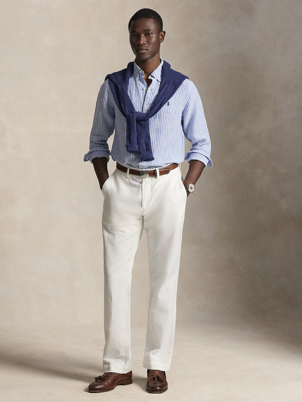 2026 New Arrival Camicia in Lino Custom Fit a Righe Blu/Bianco