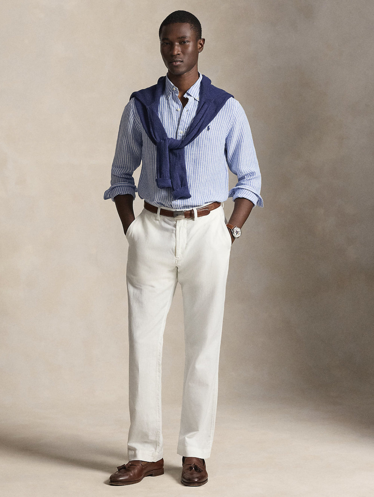 2026 New Arrival Camicia in Lino Custom Fit a Righe Blu/Bianco