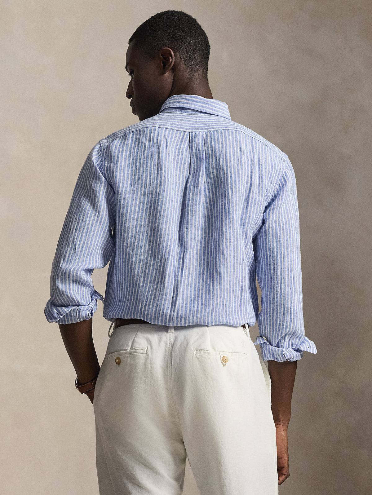 2026 New Arrival Camicia in Lino Custom Fit a Righe Blu/Bianco