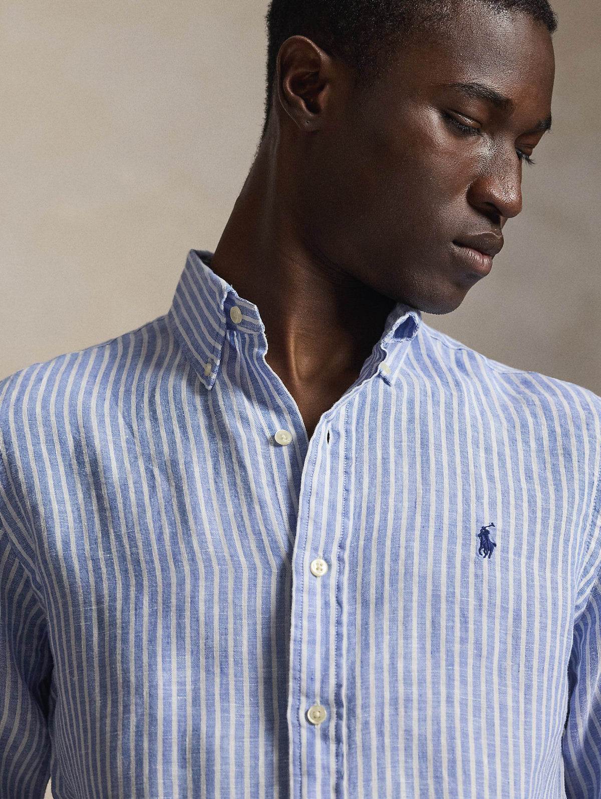 2026 New Arrival Camicia in Lino Custom Fit a Righe Blu/Bianco