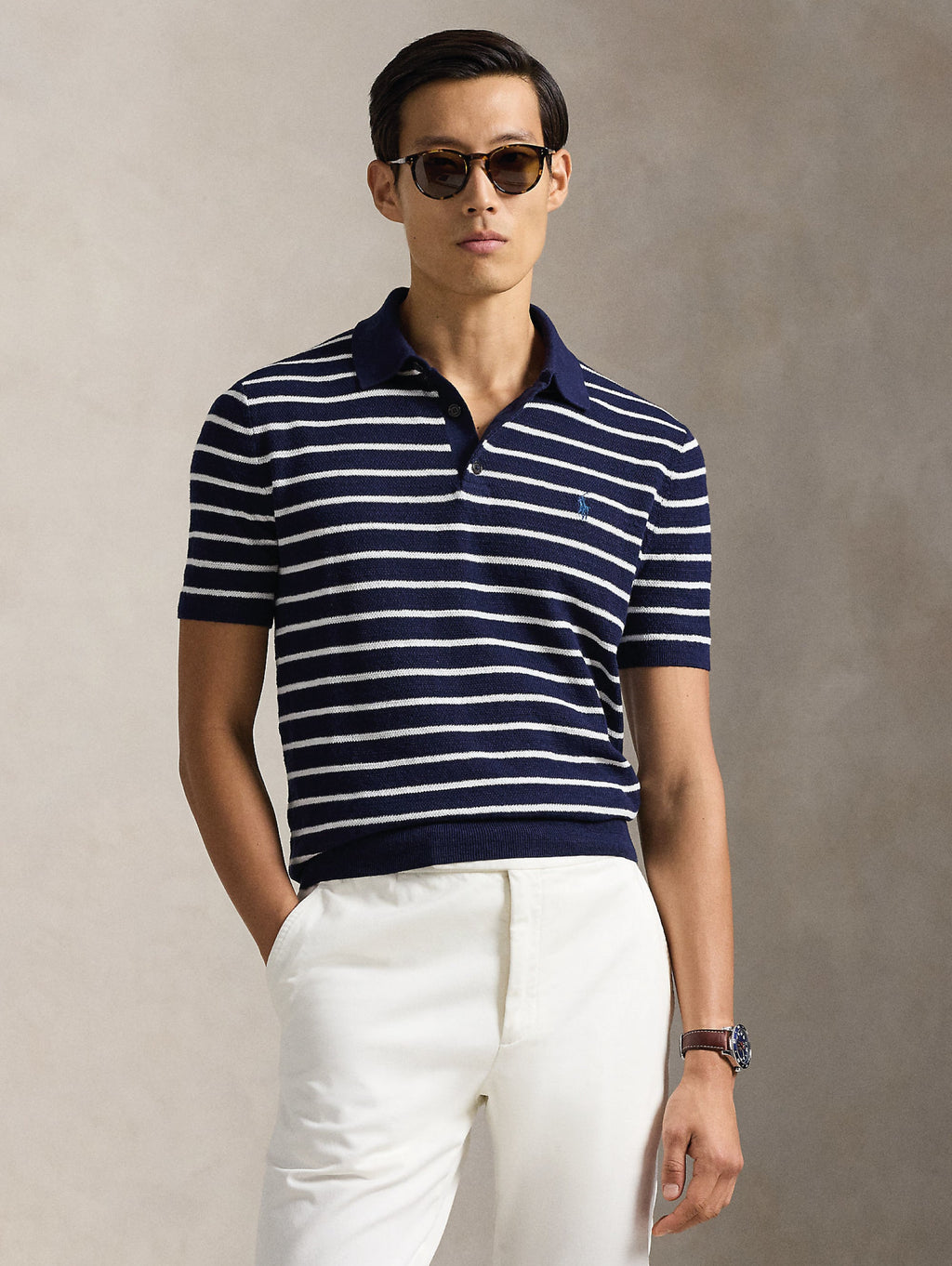 2026 New Arrival Polo in Maglia Regular Fit a Righe Blu/Bianco