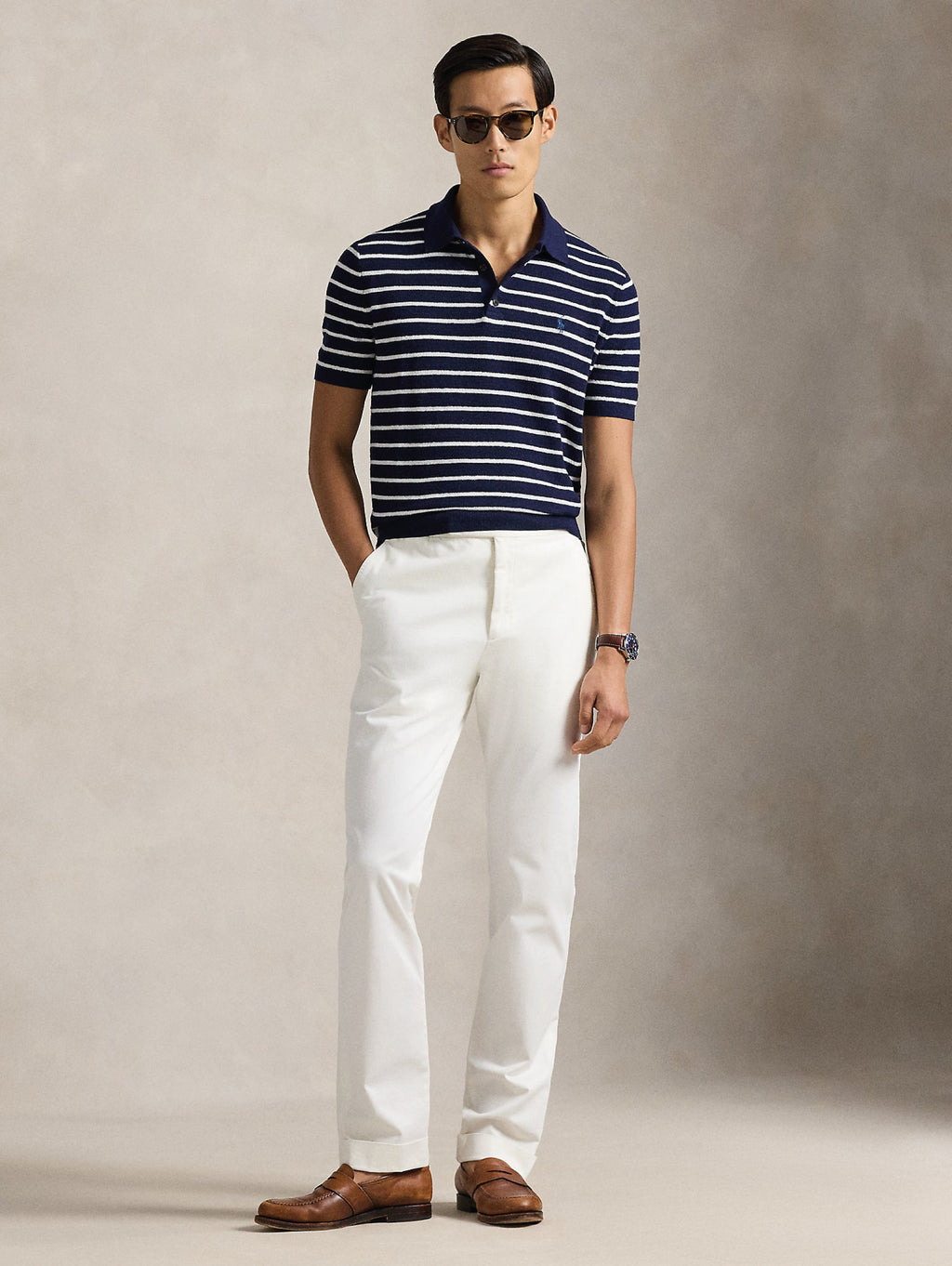 2026 New Arrival Polo in Maglia Regular Fit a Righe Blu/Bianco