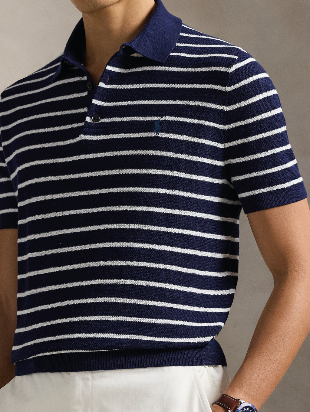 2026 New Arrival Polo in Maglia Regular Fit a Righe Blu/Bianco