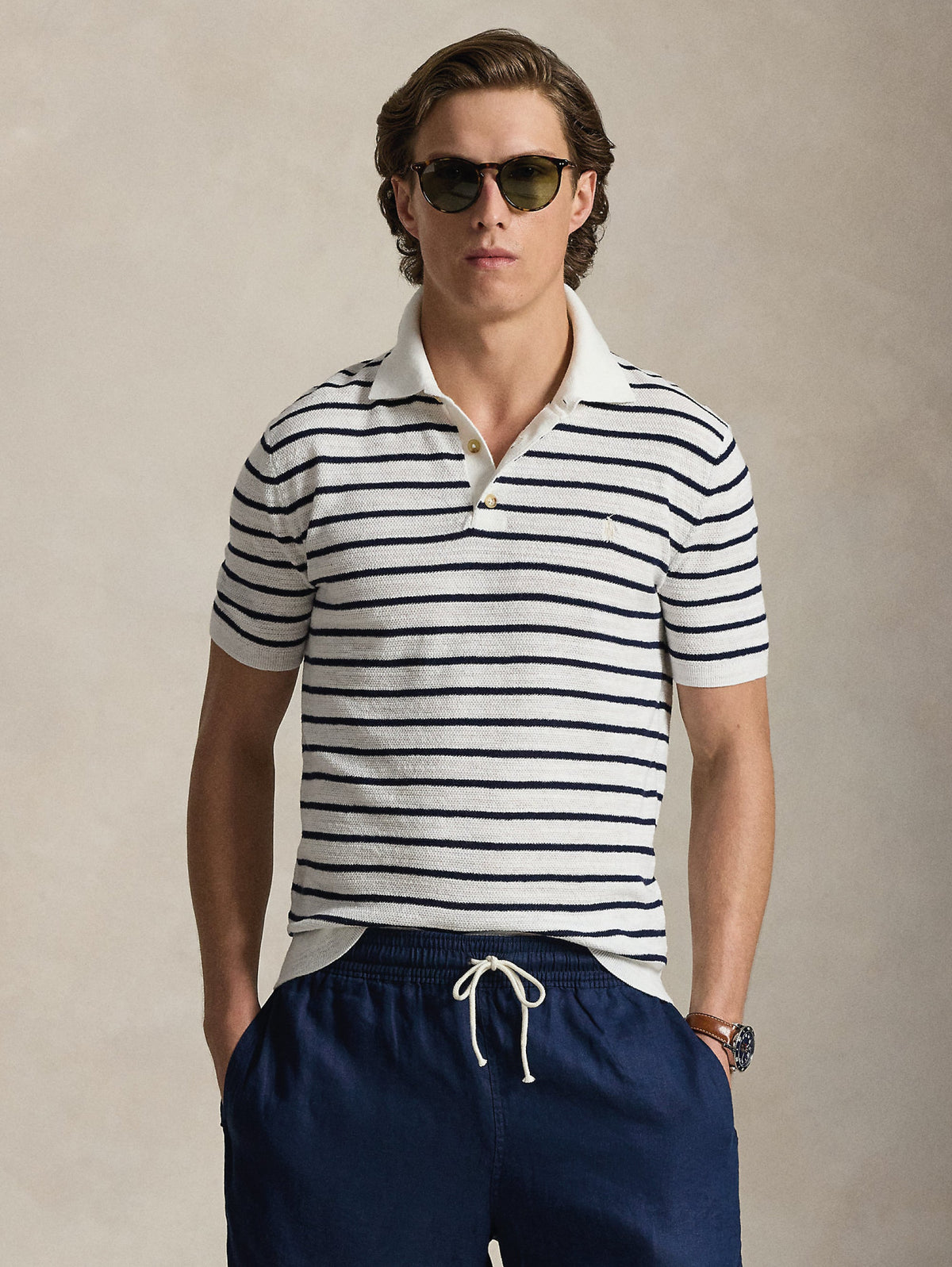 2026 New Arrival Polo in Maglia Regular Fit a Righe Bianco/Blu