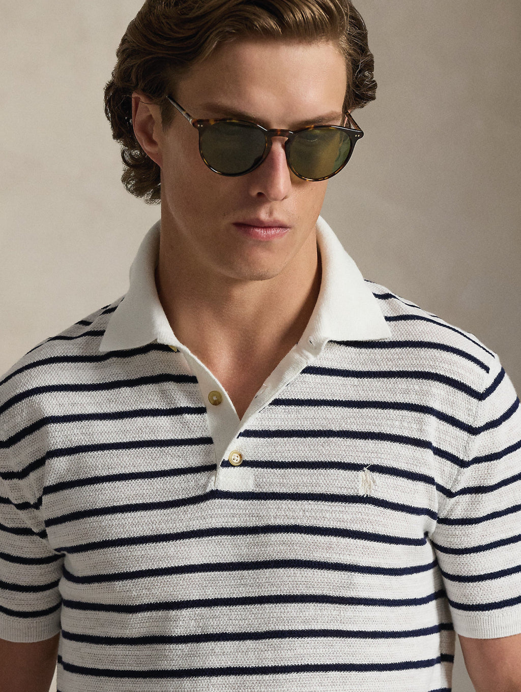 2026 New Arrival Polo in Maglia Regular Fit a Righe Bianco/Blu