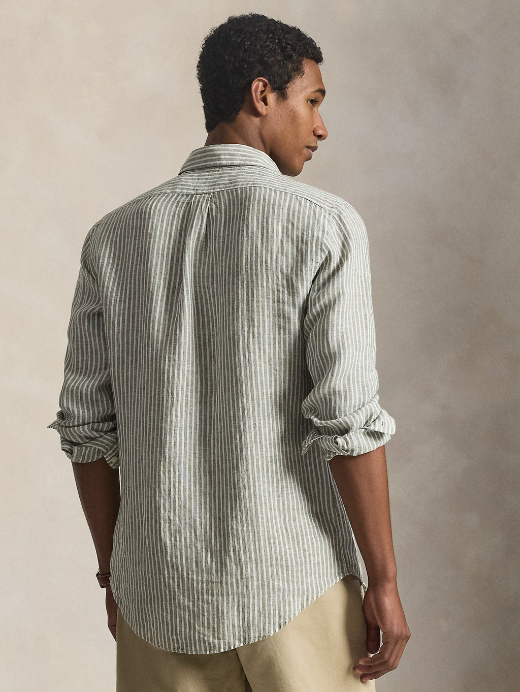 2026 New Arrival Camicia in Lino Custom Fit a Righe Verde/Bianco