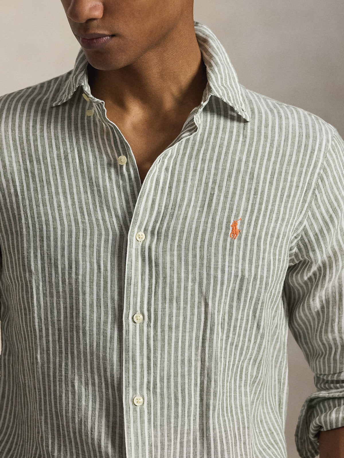 2026 New Arrival Camicia in Lino Custom Fit a Righe Verde/Bianco