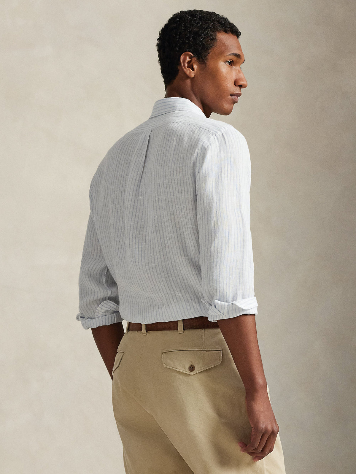 2026 New Arrival Camicia in Lino Custom Fit a Righe Bianco/Celeste