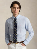 2026 New Arrival Camicia in Lino Custom Fit a Righe Celeste/Bianco