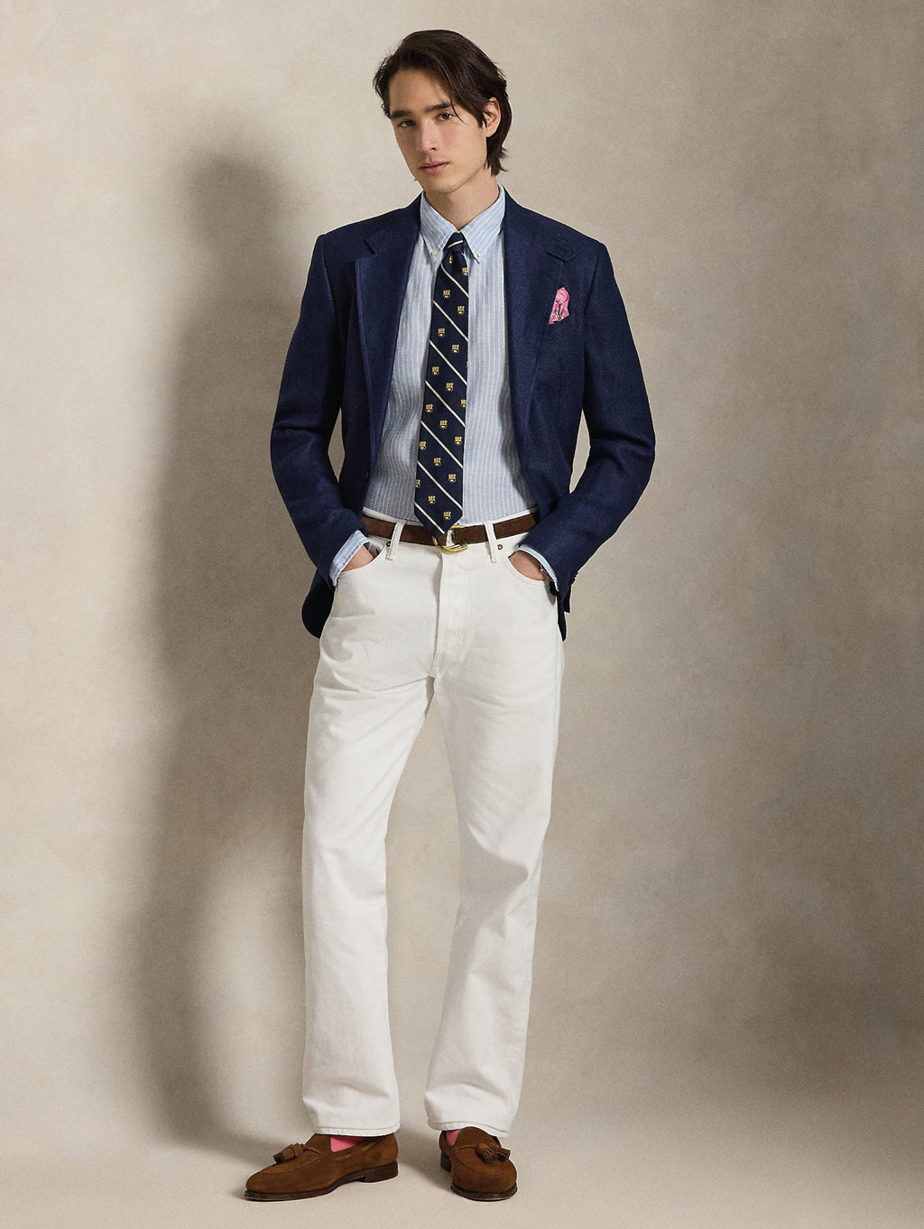 2026 New Arrival Camicia in Lino Custom Fit a Righe Celeste/Bianco