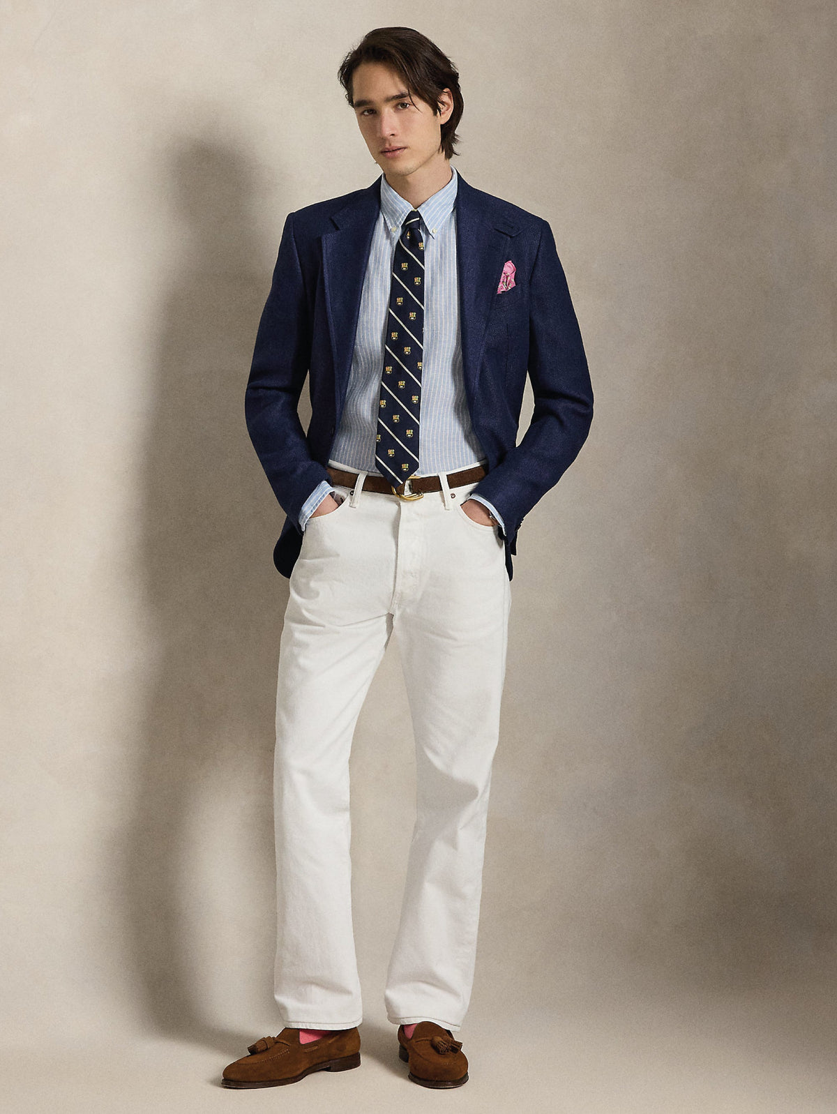2026 New Arrival Camicia in Lino Custom Fit a Righe Celeste/Bianco