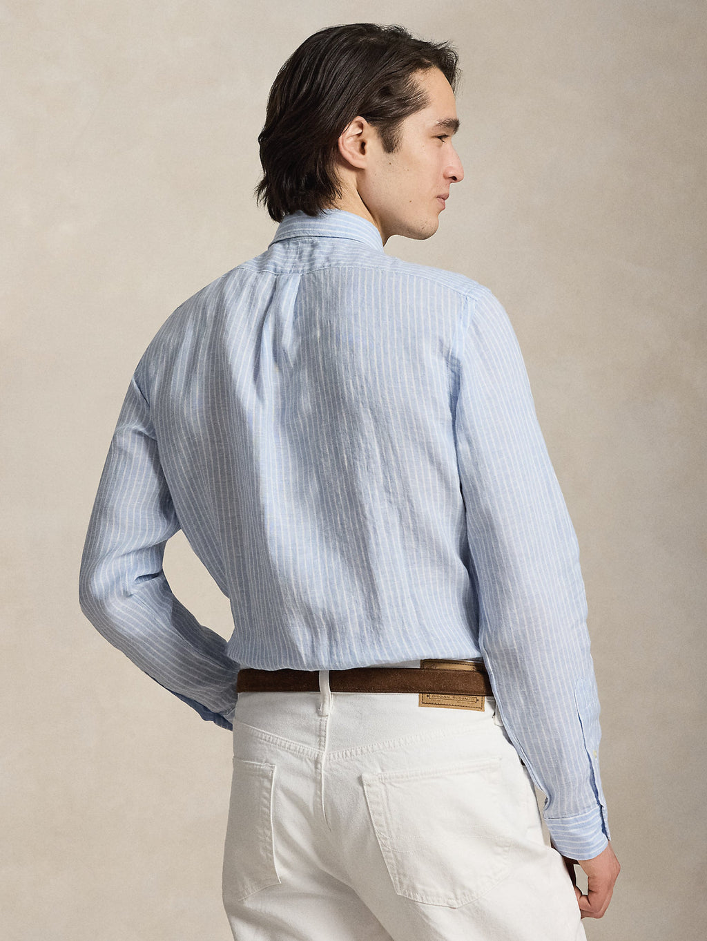 2026 New Arrival Camicia in Lino Custom Fit a Righe Celeste/Bianco