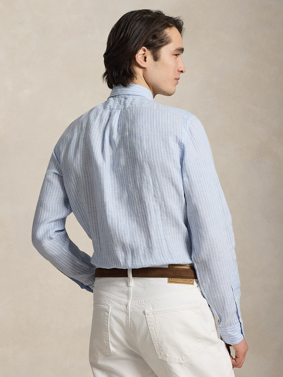 2026 New Arrival Camicia in Lino Custom Fit a Righe Celeste/Bianco