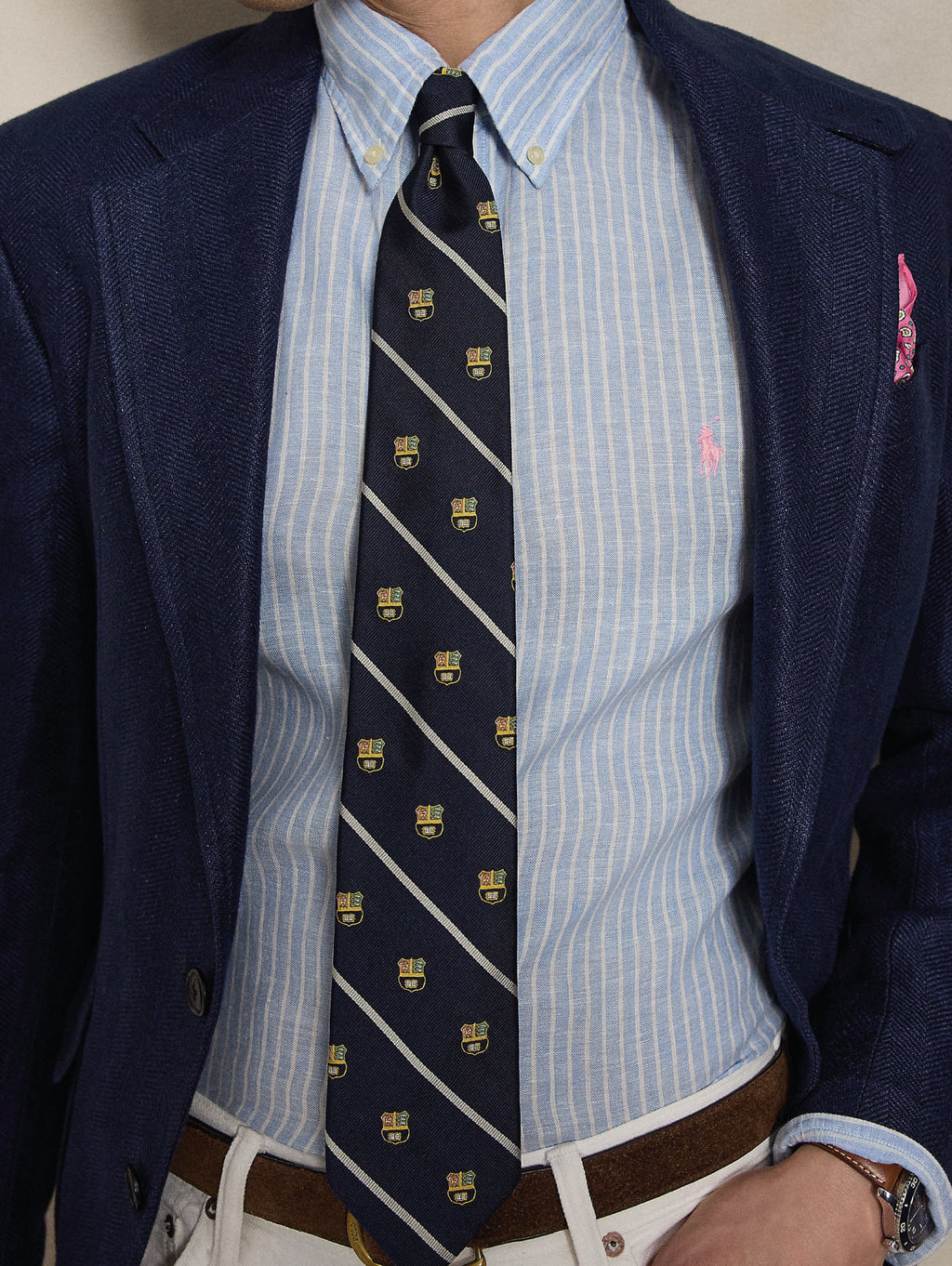 2026 New Arrival Camicia in Lino Custom Fit a Righe Celeste/Bianco