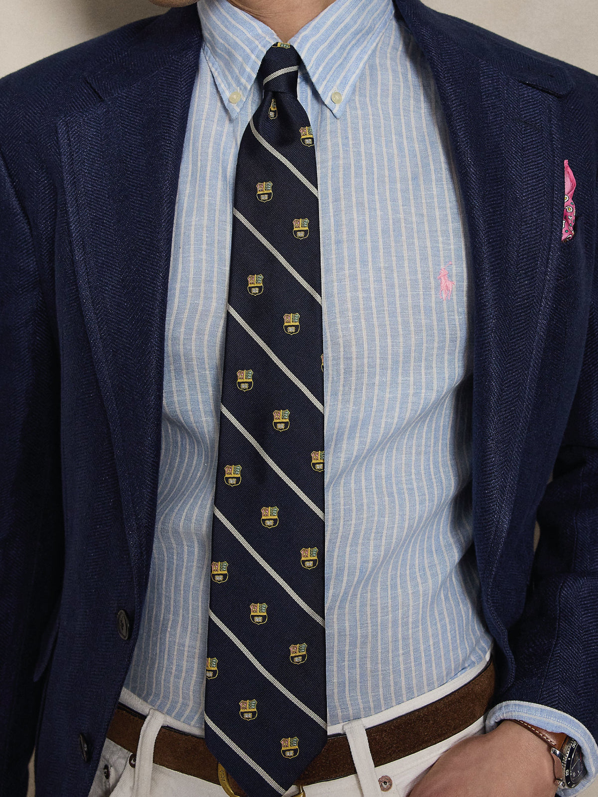 2026 New Arrival Camicia in Lino Custom Fit a Righe Celeste/Bianco