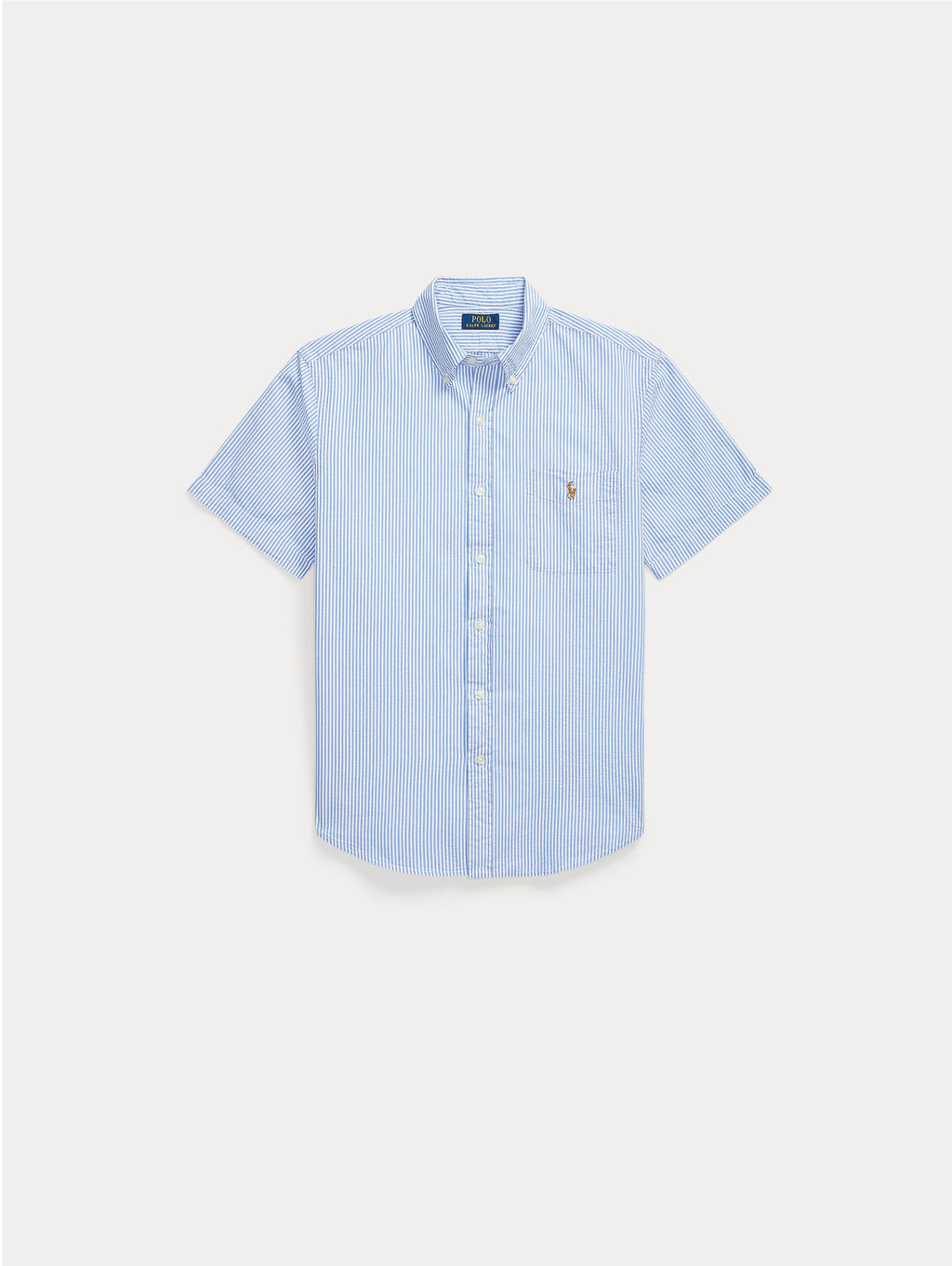 2026 New Arrival Camicia Maniche Corte Seersucker a Righe Celeste