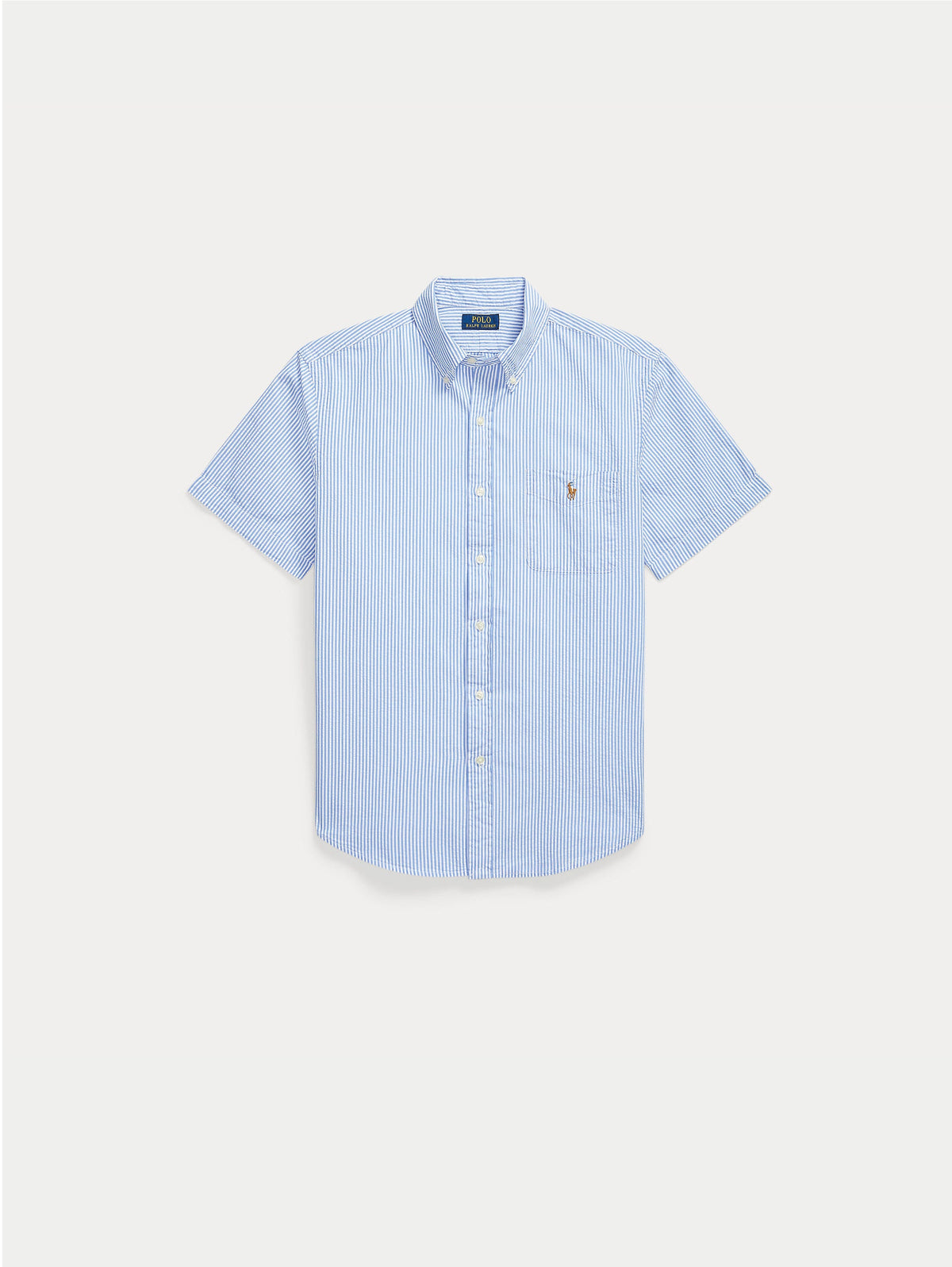 2026 New Arrival Camicia Maniche Corte Seersucker a Righe Celeste