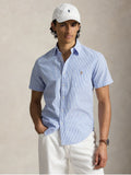 2026 New Arrival Camicia Maniche Corte Seersucker a Righe Celeste