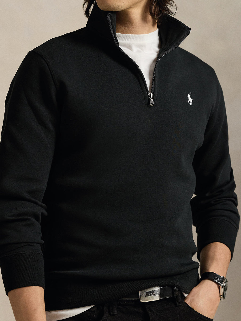 2026 New Arrival Felpa in Maglia Doppia con Mezza Zip Nero