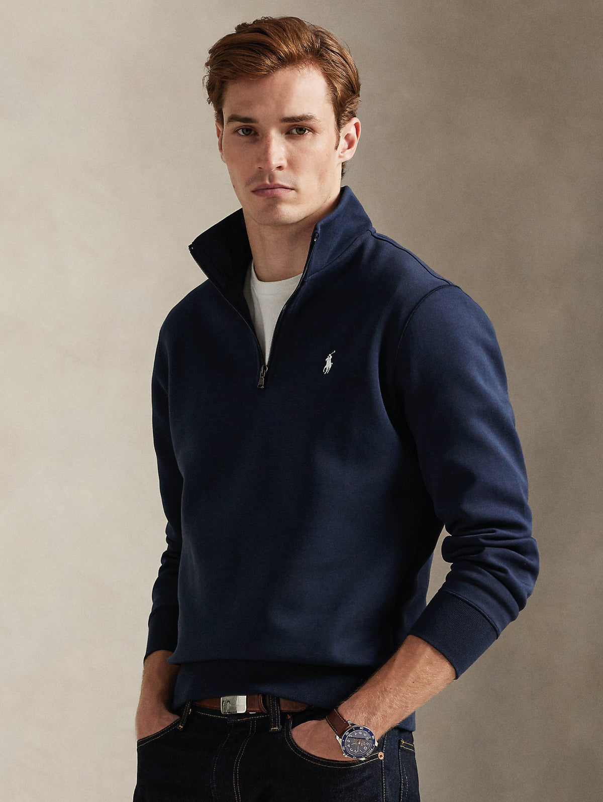 2026 New Arrival Felpa in Maglia Doppia con Mezza Zip Blu
