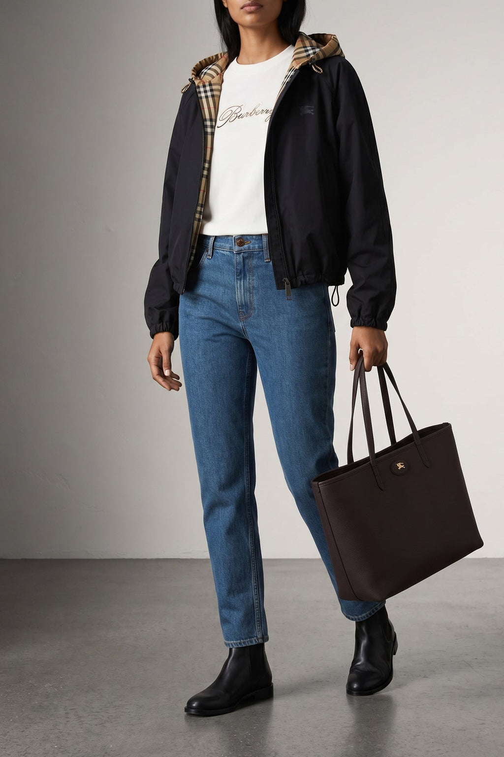 2026 New Arrival medium bloomsbury reversible shopping bag in grain calf leather and woven cott