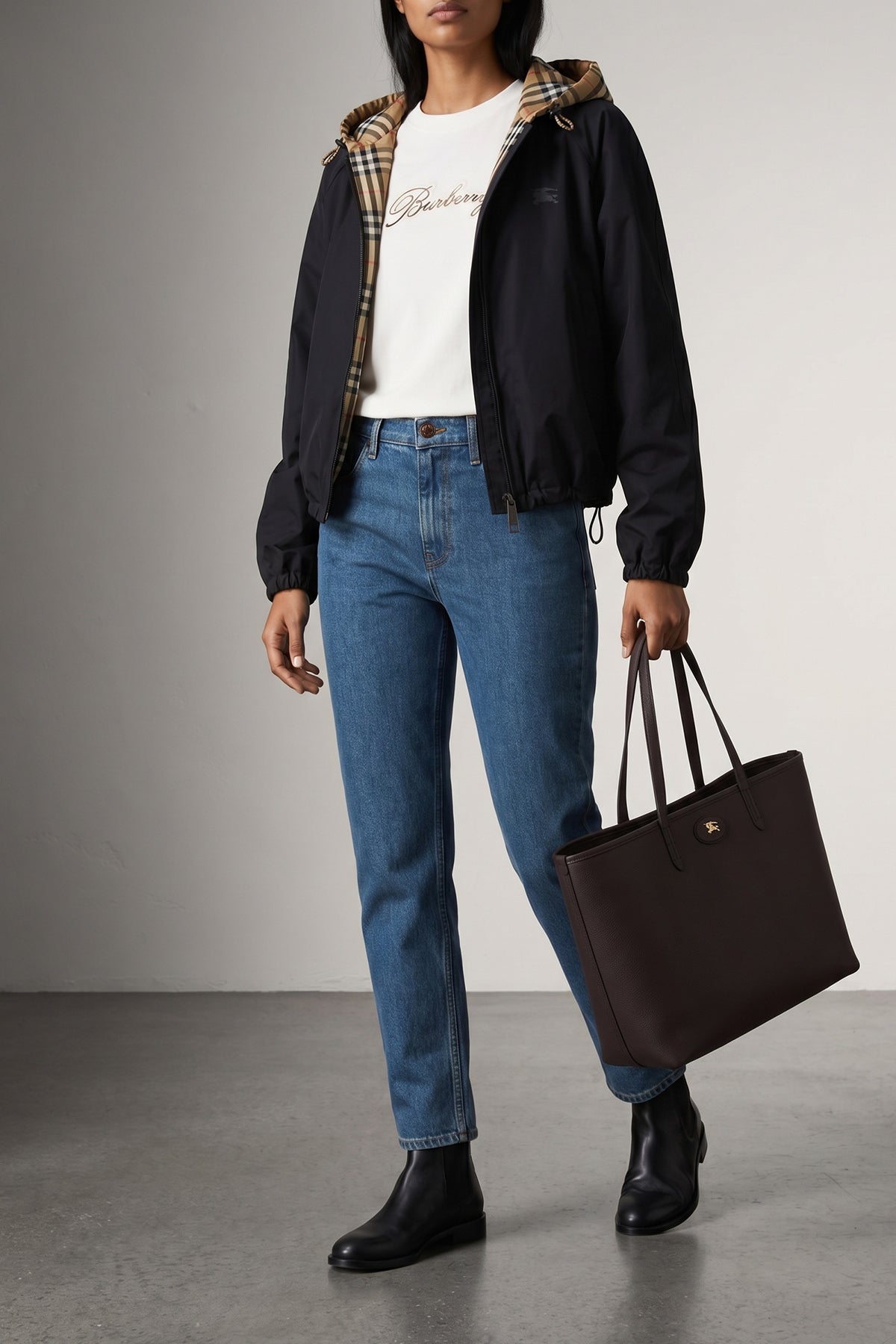 2026 New Arrival medium bloomsbury reversible shopping bag in grain calf leather and woven cott