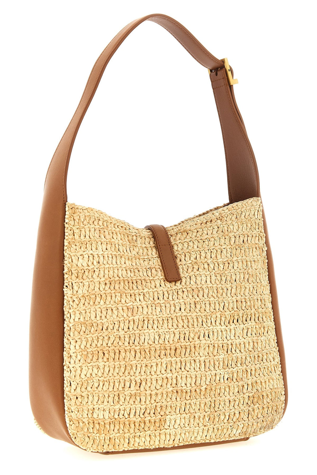 2026 New Arrival small le 5  7 shoulder bag in woven raffia and vegetable-tanned leather