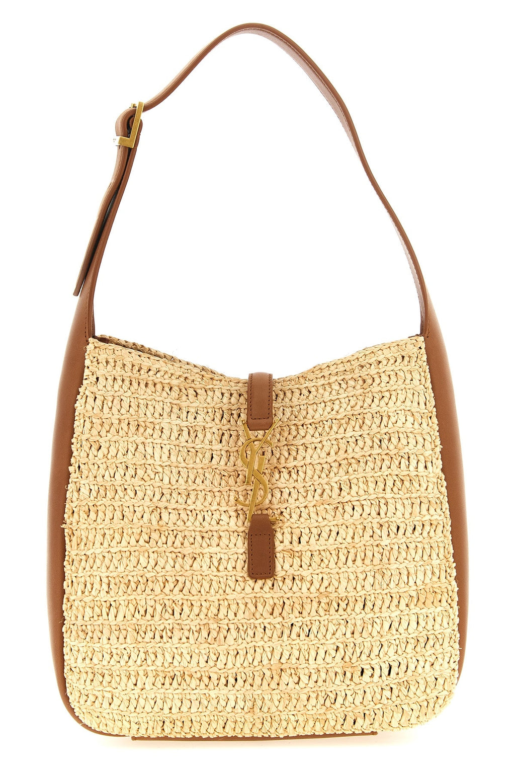2026 New Arrival small le 5  7 shoulder bag in woven raffia and vegetable-tanned leather