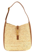 2026 New Arrival small le 5  7 shoulder bag in woven raffia and vegetable-tanned leather