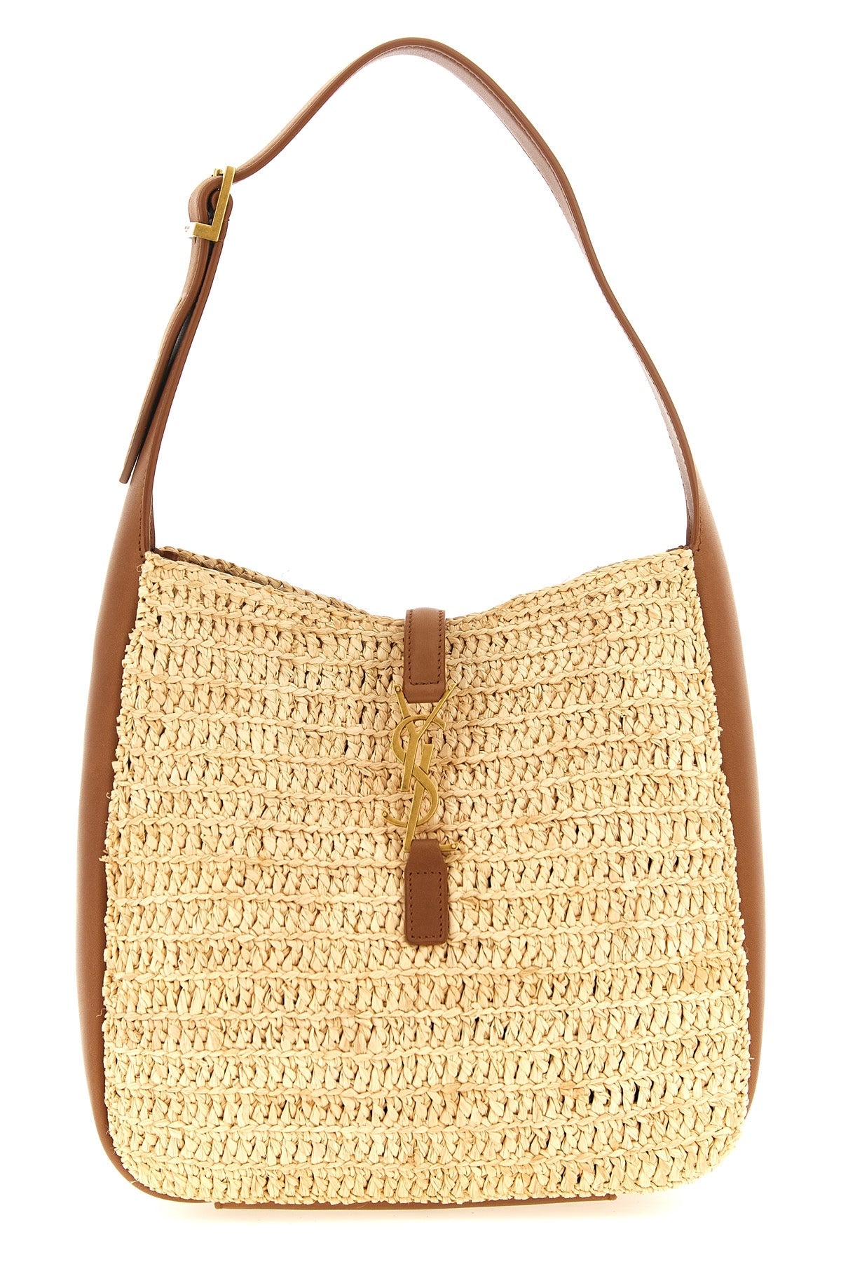 2026 New Arrival small le 5  7 shoulder bag in woven raffia and vegetable-tanned leather