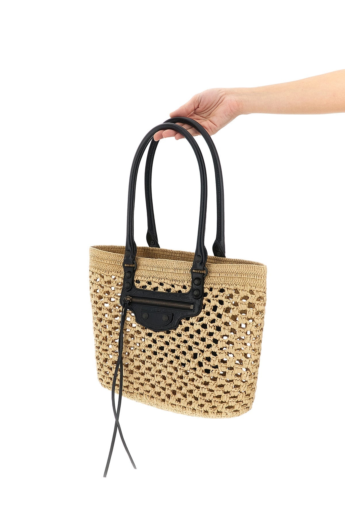 2026 New Arrival le city shoulder bag in woven raffia effect fabric and arena lambskin