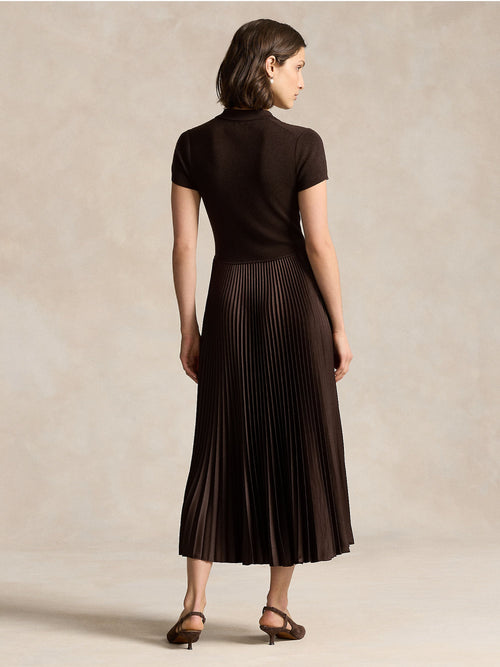 2026 New Arrival Abito in Maglia con Gonna Plissé Marrone
