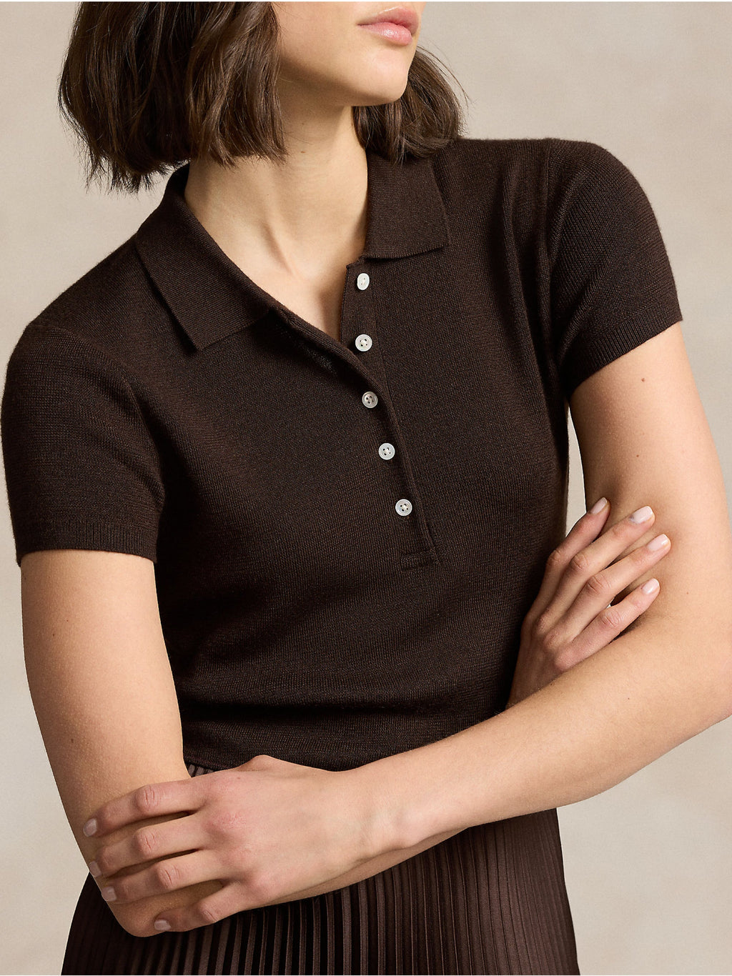 2026 New Arrival Abito in Maglia con Gonna Plissé Marrone