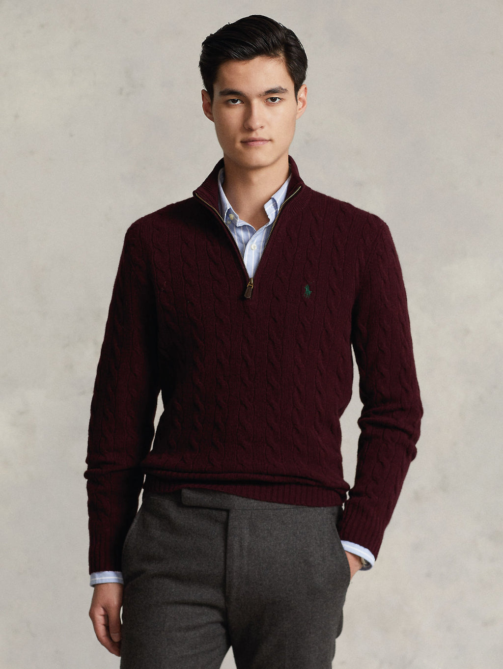 2026 New Arrival Maglia in Cashmere Lavorata a Trecce con Mezza Zip Vino