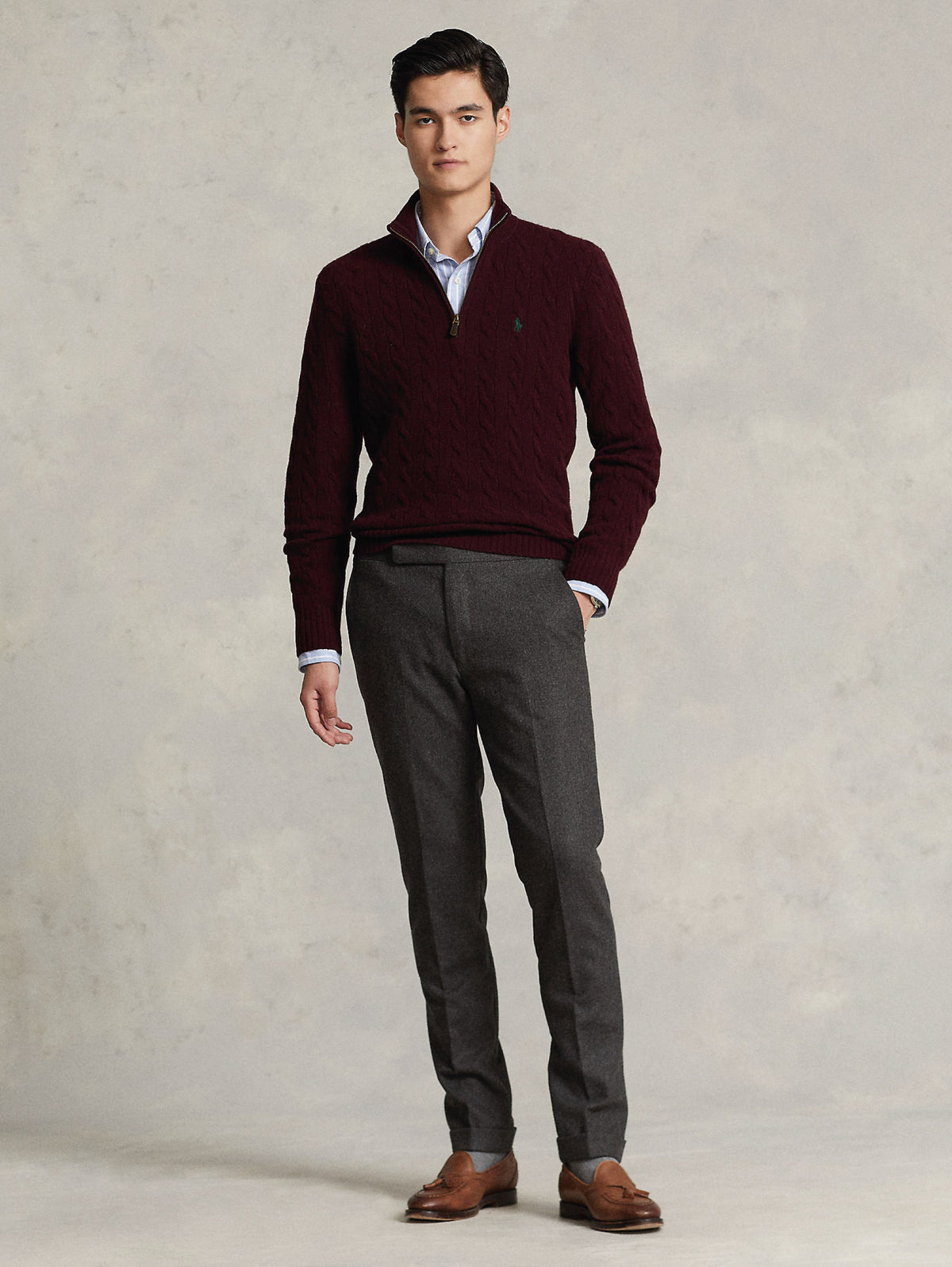 2026 New Arrival Maglia in Cashmere Lavorata a Trecce con Mezza Zip Vino