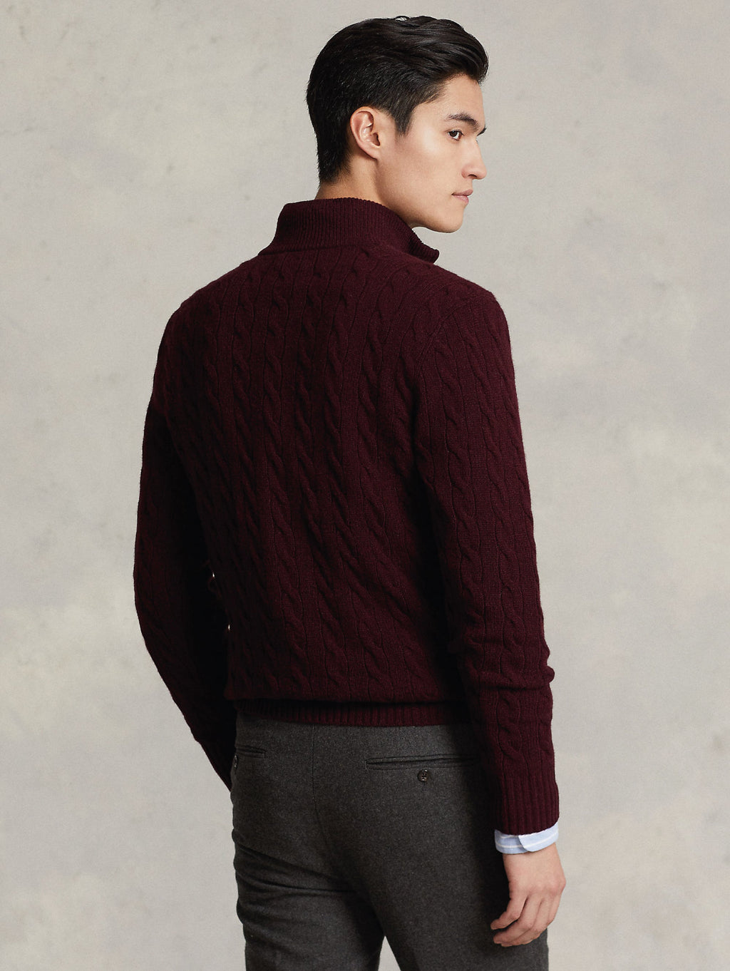 2026 New Arrival Maglia in Cashmere Lavorata a Trecce con Mezza Zip Vino