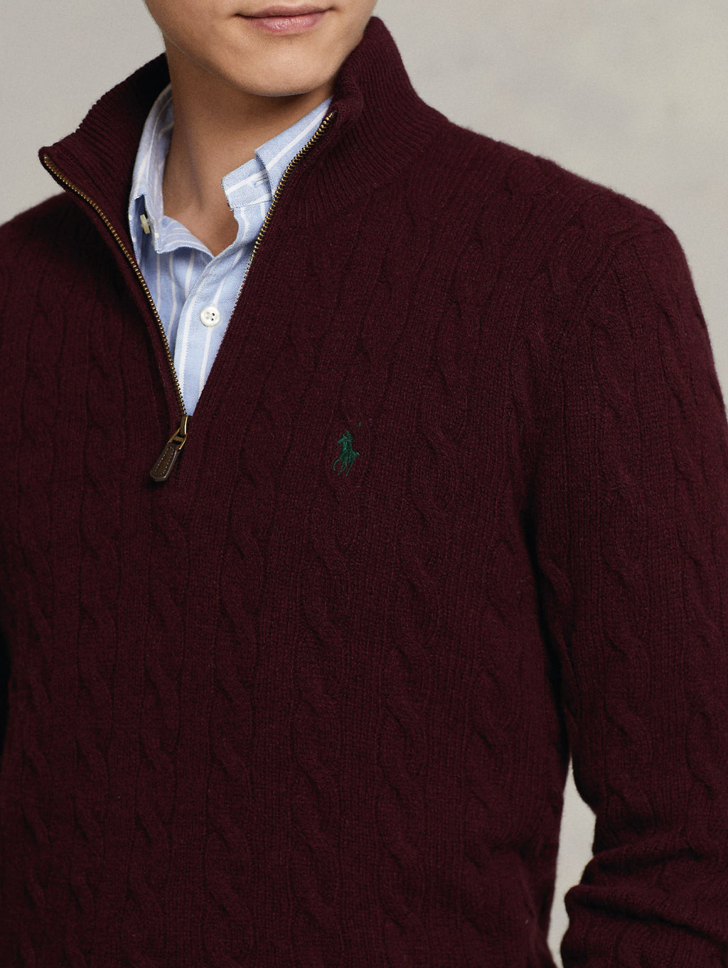 2026 New Arrival Maglia in Cashmere Lavorata a Trecce con Mezza Zip Vino