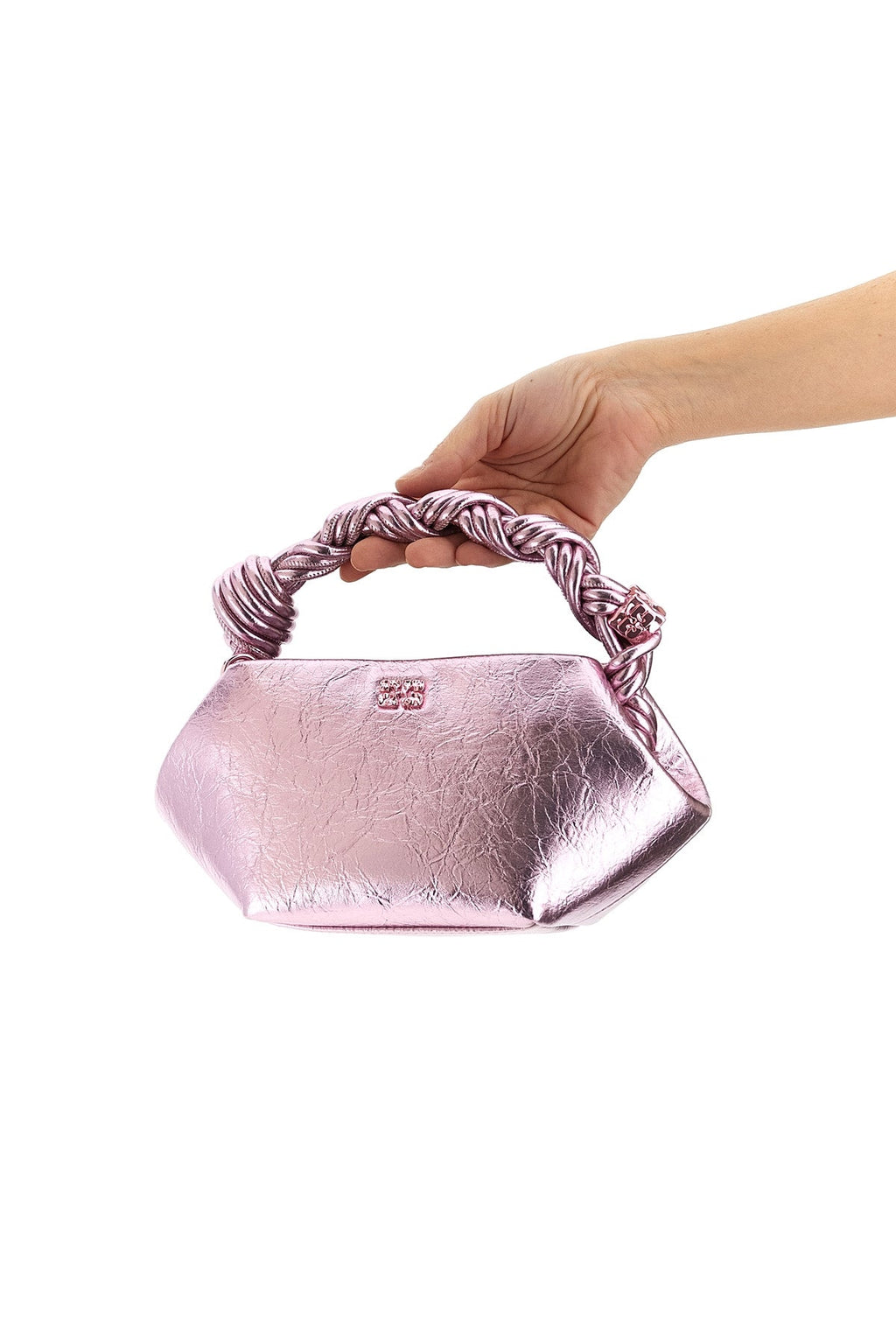 2026 New Arrival bou mini handbag in craquelé metallic leather-effect fabric