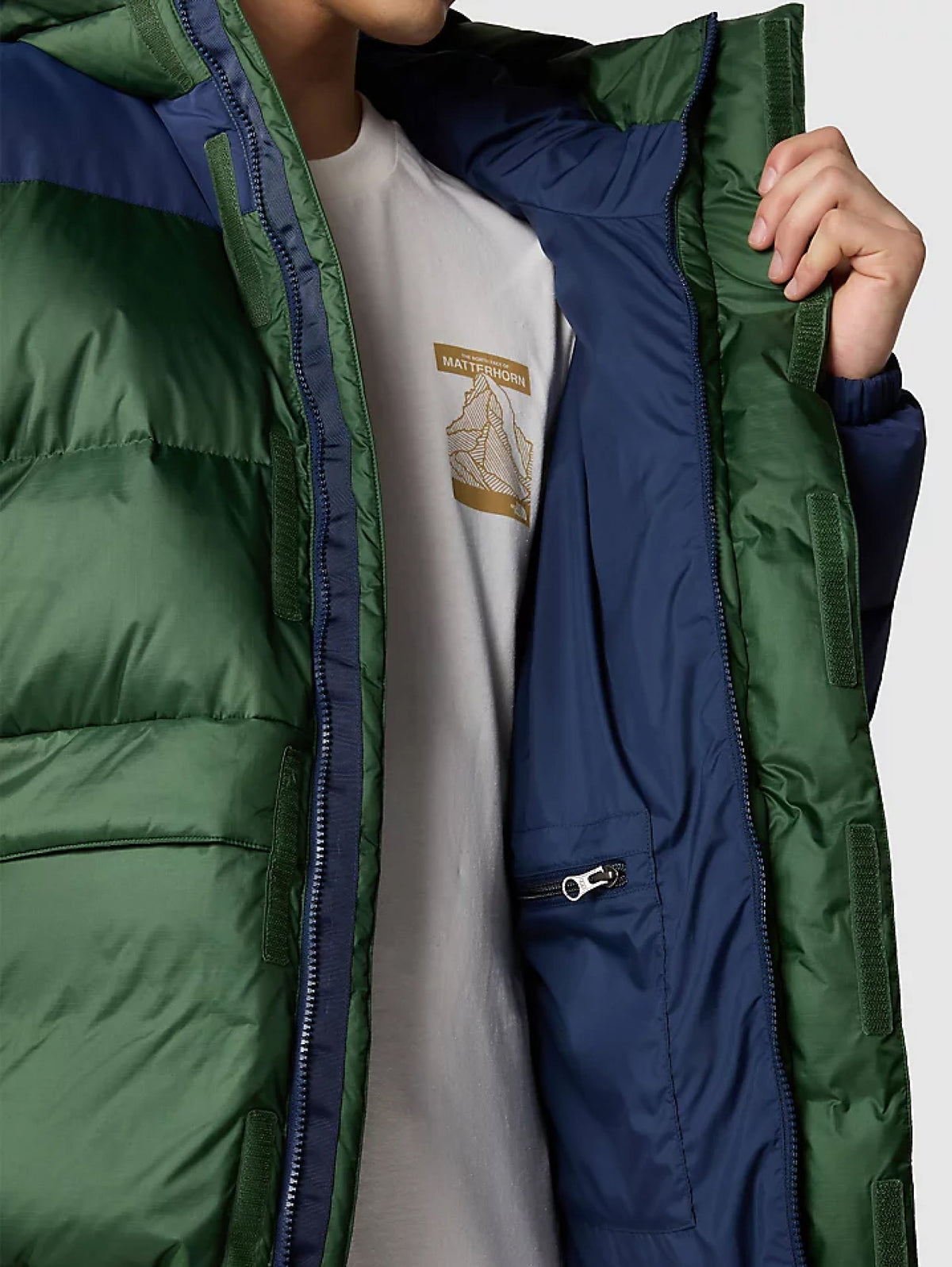 2026 New Arrival Piumino con Cappuccio Color Block Himalayan Verde/Blu