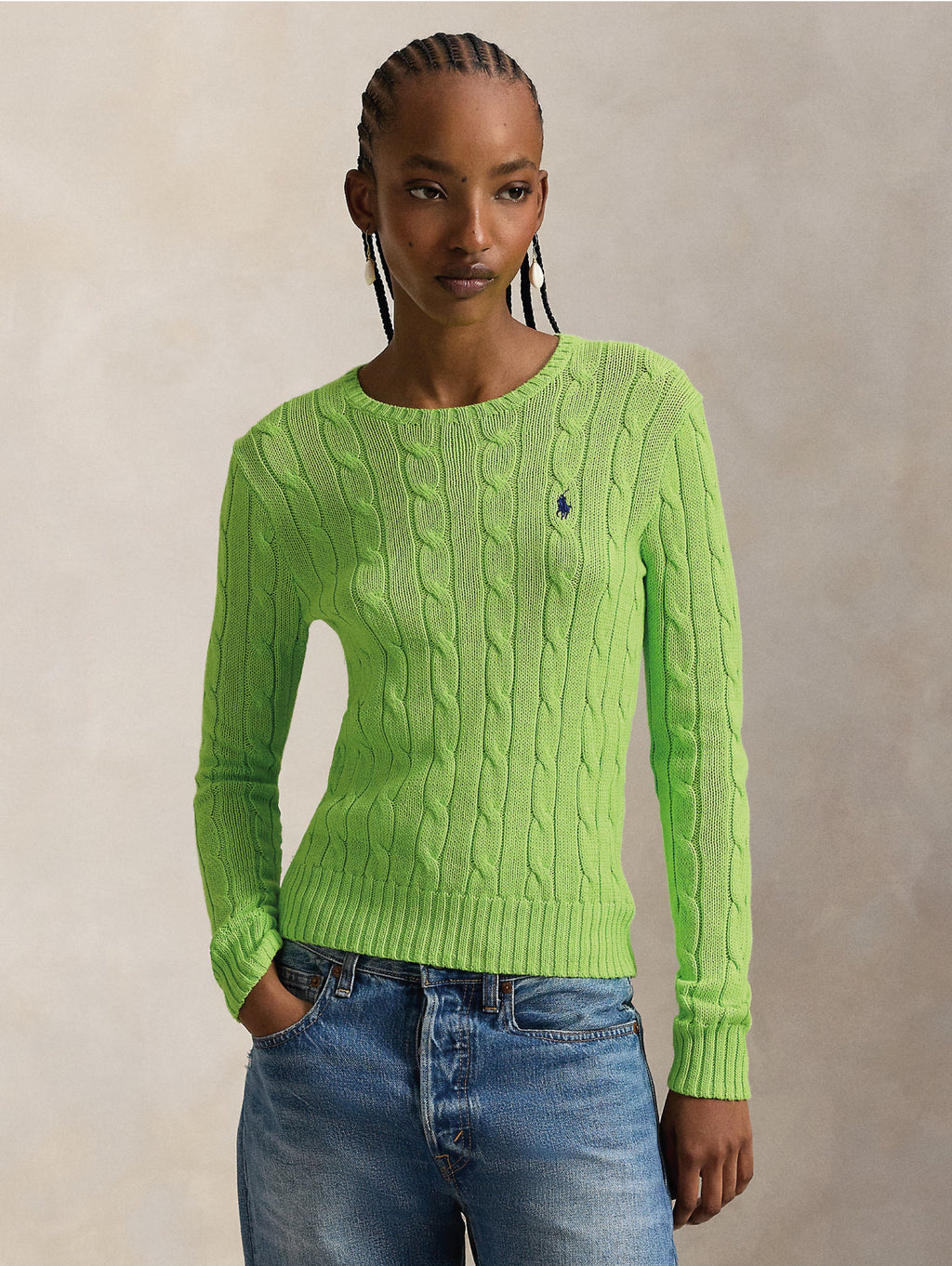 2026 New Arrival Maglia Girocollo in Cotone a Trecce Verde