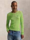 2026 New Arrival Maglia Girocollo in Cotone a Trecce Verde