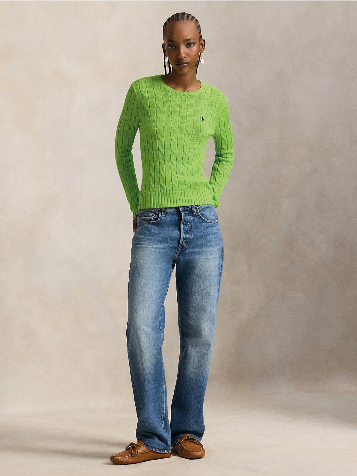 2026 New Arrival Maglia Girocollo in Cotone a Trecce Verde